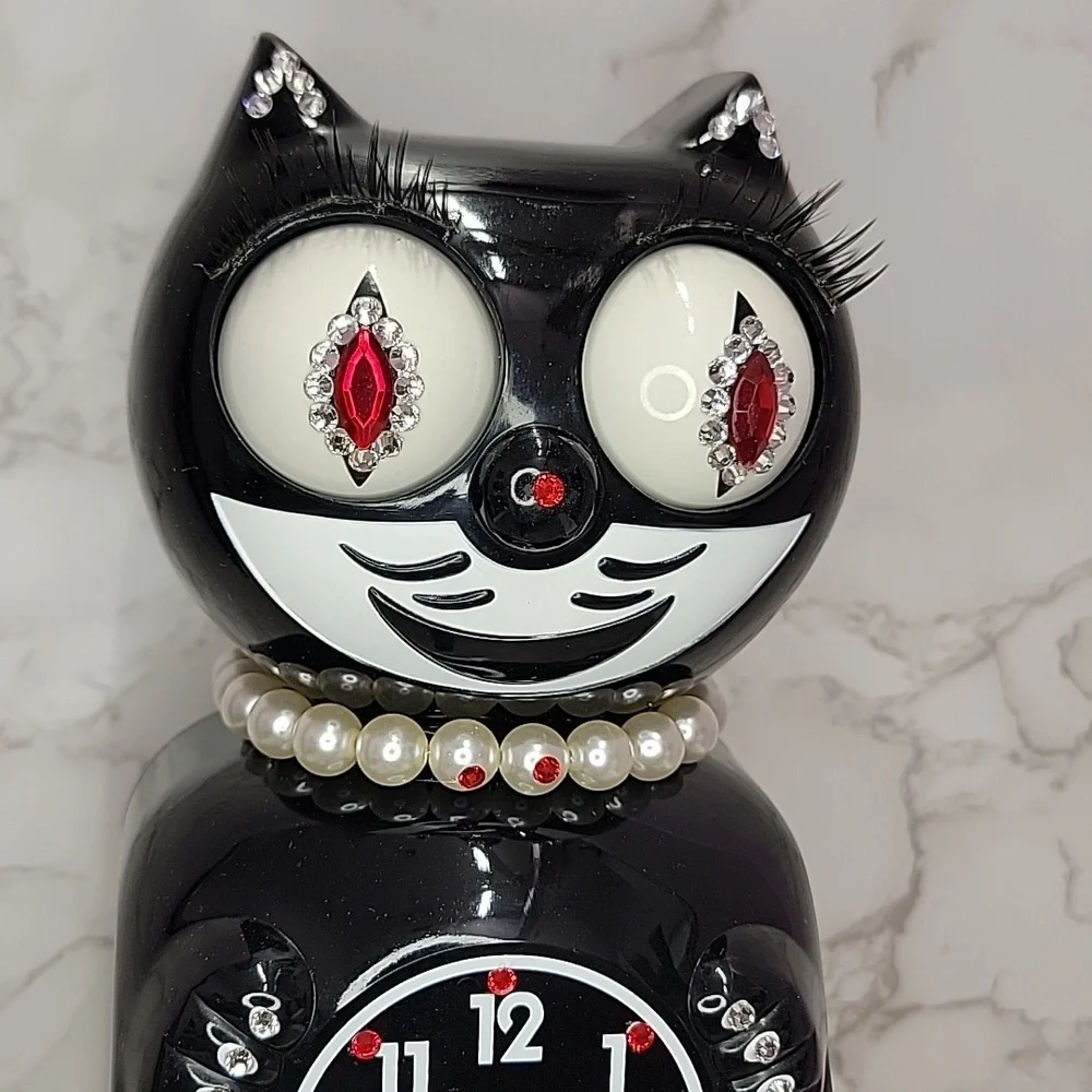 Black Jeweled Lady Kit-Cat Klock clock with red tail SUPER RARE - Picture 5 of 12
